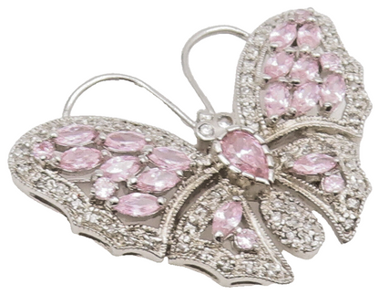 925 Sterling Silver  Vintage Pink & White CZ Butterfly Brooch Pin  BP10522