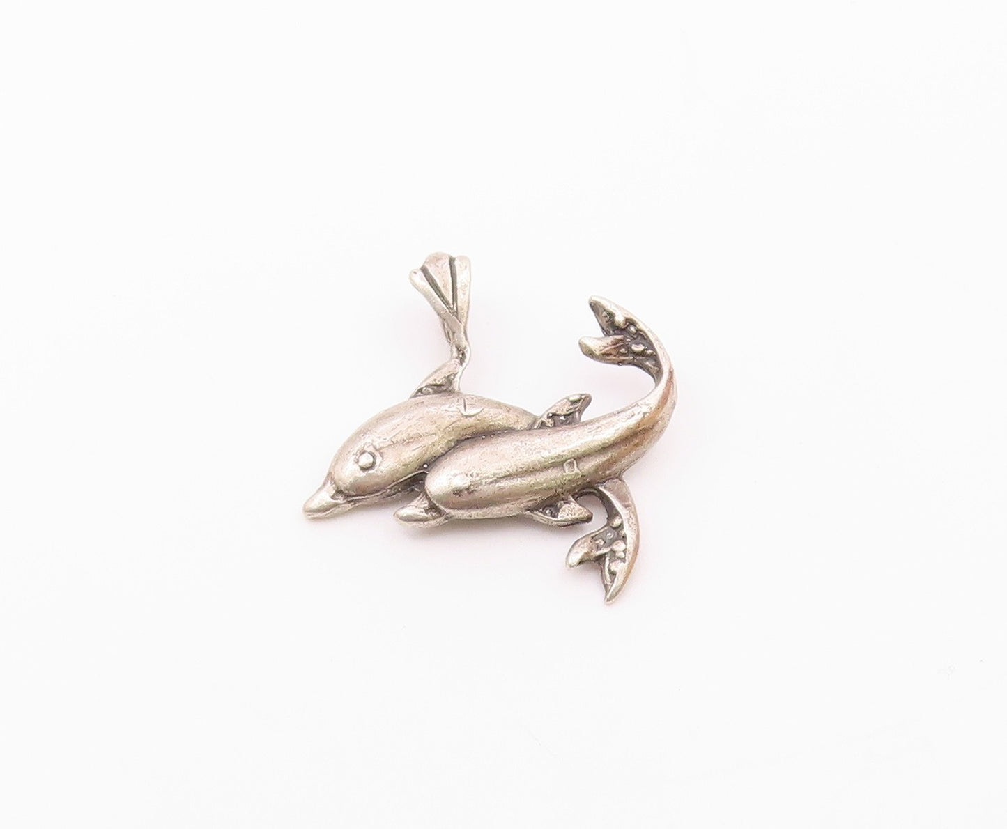 925 Sterling Silver  Vintage Double Dolphin Animal Motif Pendant  PT18298
