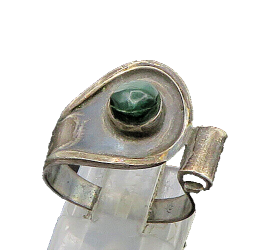 EUROPEAN 925 Silver  Vintage Green Jasper Dark Tone Band Ring Sz 8  RG22686