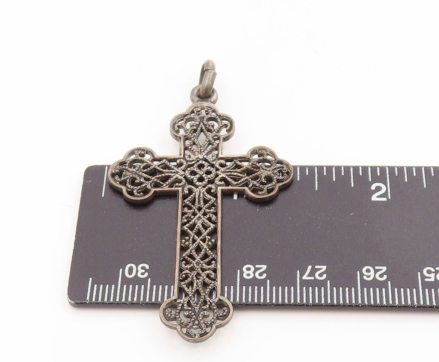 925 Sterling Silver Vintage Pendant Intricate Scrollwork Religious Cross PT25400
