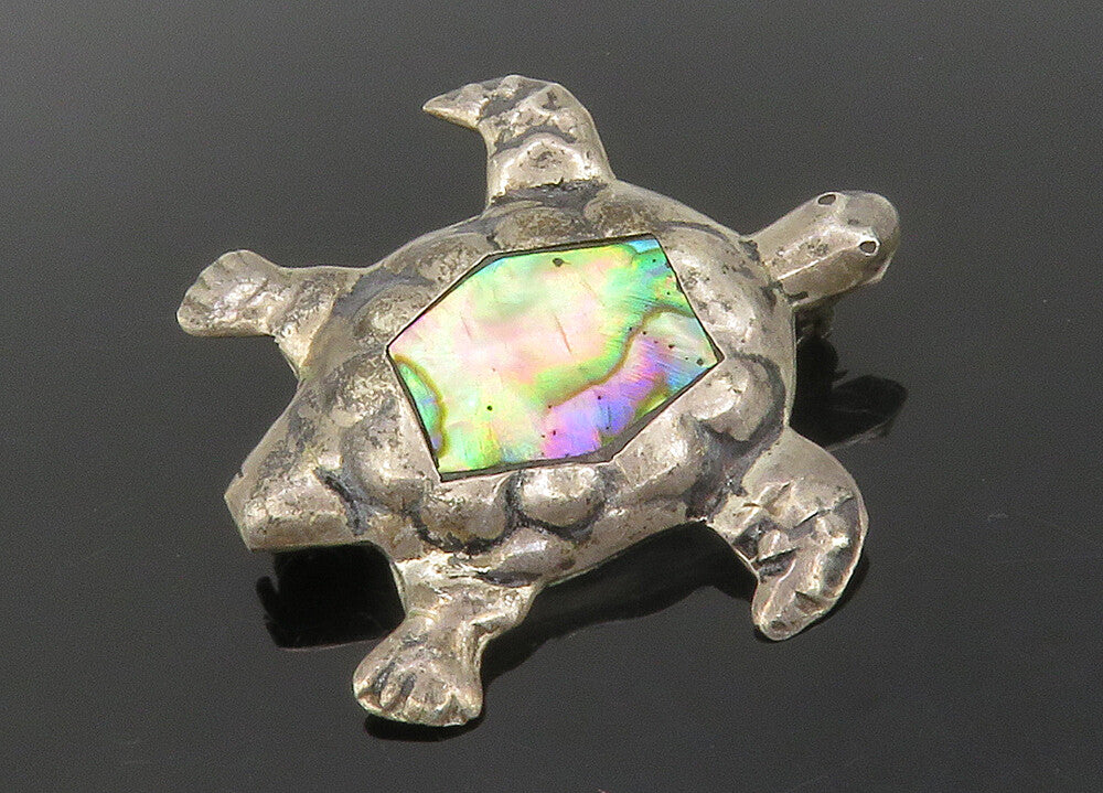 MEXICO 925 Sterling Silver  Vintage Abalone Sea Turtle Motif Brooch Pin BP5346