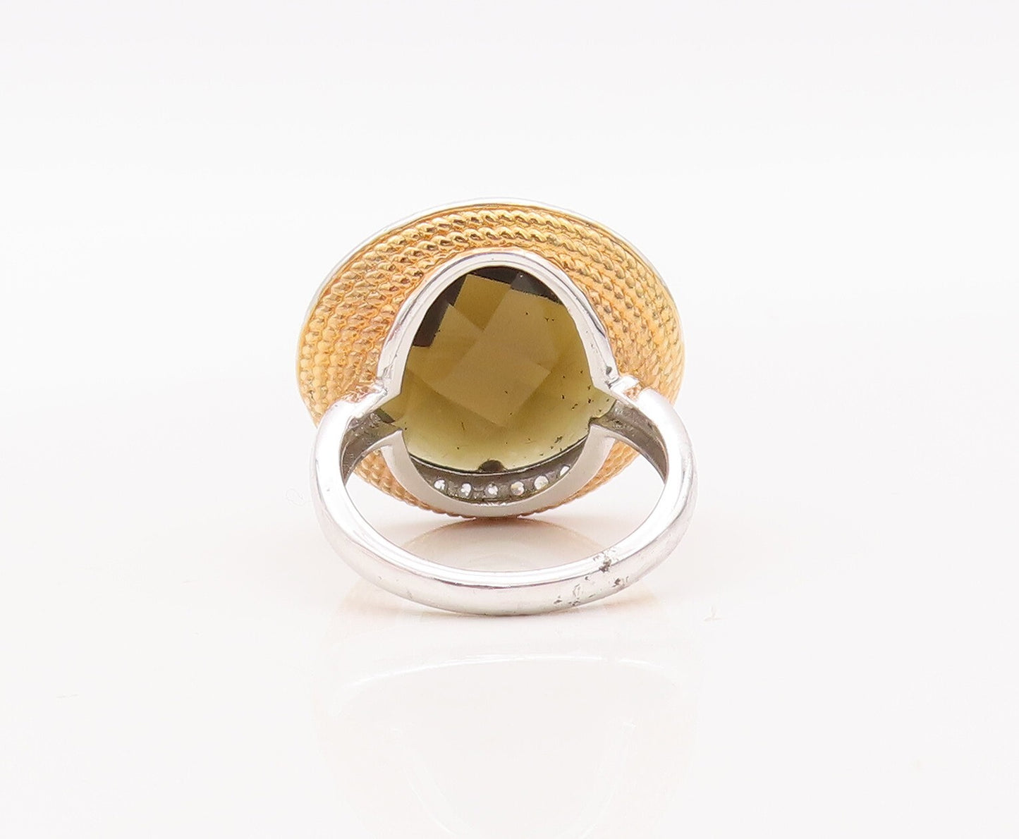 925 Sterling Silver Vintage Ring Round Cut Smoky Quartz Halo Topaz Sz 7  RG29314