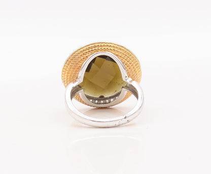 925 Sterling Silver Vintage Ring Round Cut Smoky Quartz Halo Topaz Sz 7  RG29314
