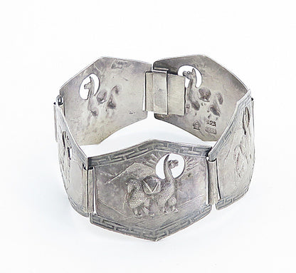 PERU 925 Sterling Silver  Vintage Alpaca Panel Hinge Chain Bracelet  BT3418