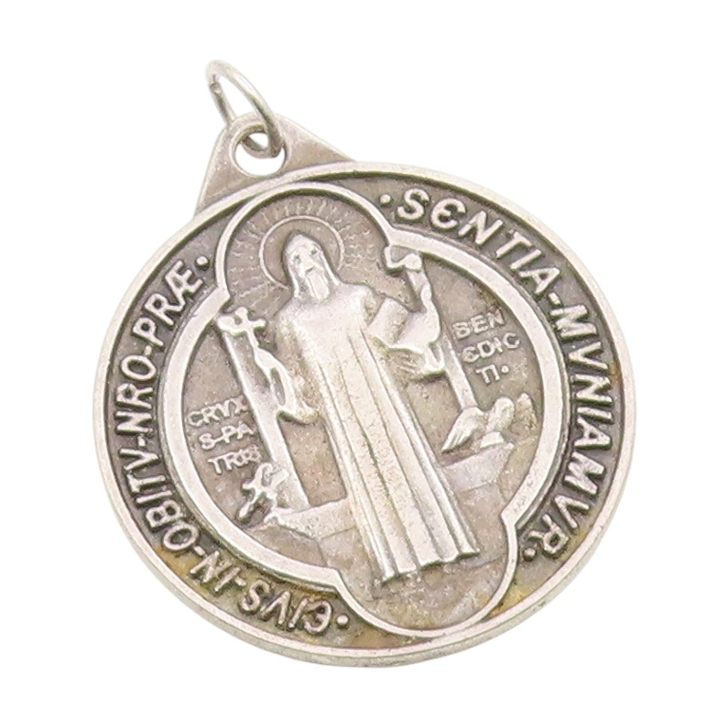 925 Sterling Silver Vintage Pendant Saint Benedict Medal of Protection  PT25706