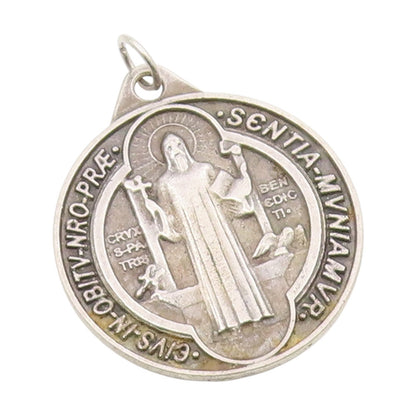 925 Sterling Silver Vintage Pendant Saint Benedict Medal of Protection  PT25706
