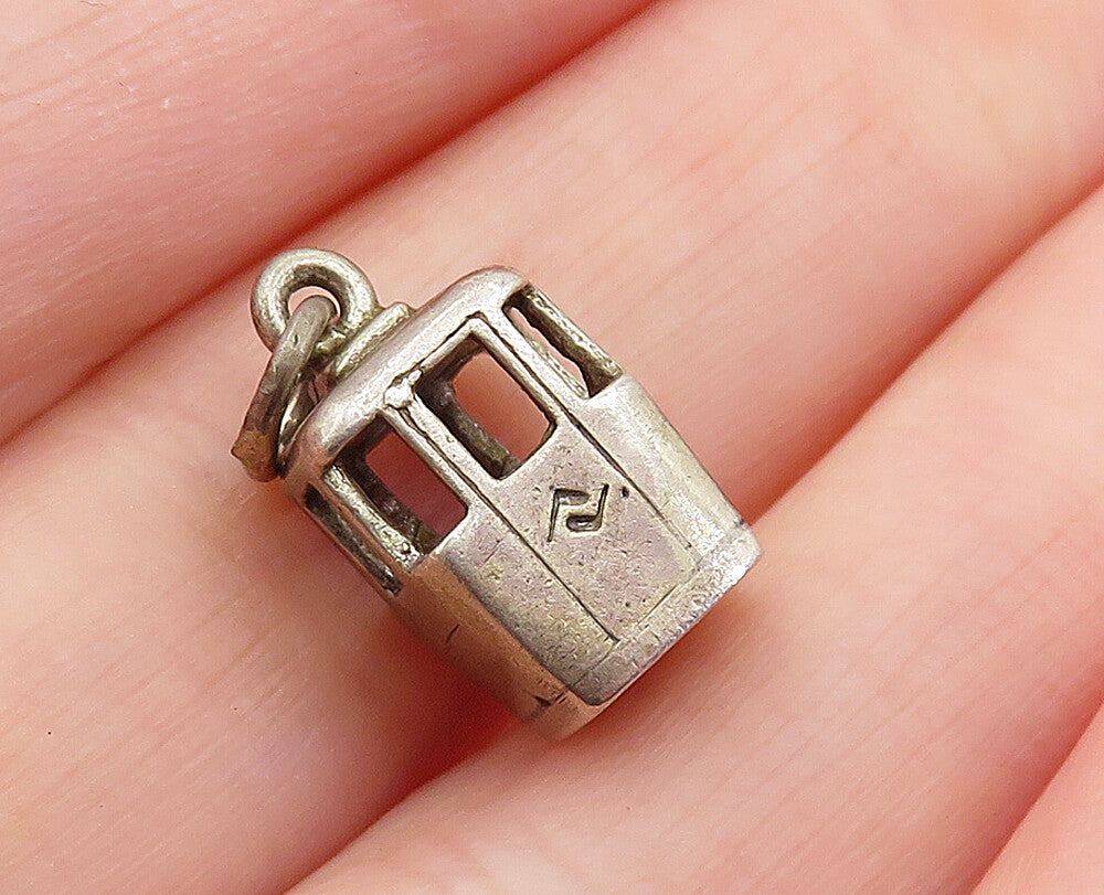 925 Sterling Silver  Vintage Petite Dark Tone Cable Car Drop Pendant  PT4914
