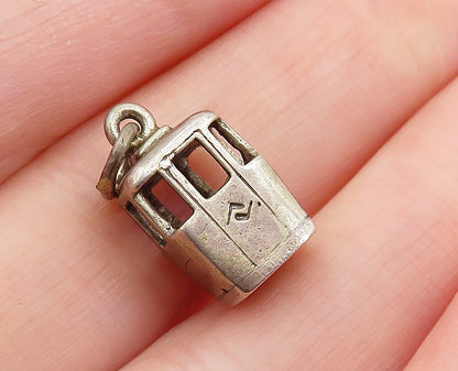 925 Sterling Silver  Vintage Petite Dark Tone Cable Car Drop Pendant  PT4914
