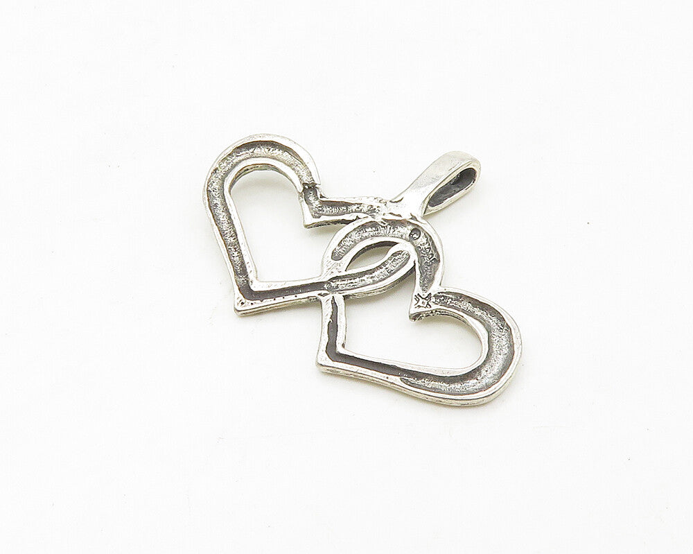925 Sterling Silver  Vintage Petite Etched Open Love Hearts Pendant  PT13946