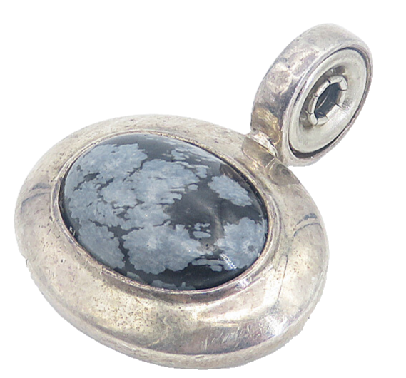 ESPO 925 Sterling Silver  Vintage Cabochon Snowflake Obsidian Pendant  PT6220