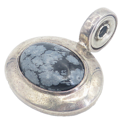 ESPO 925 Sterling Silver  Vintage Cabochon Snowflake Obsidian Pendant  PT6220