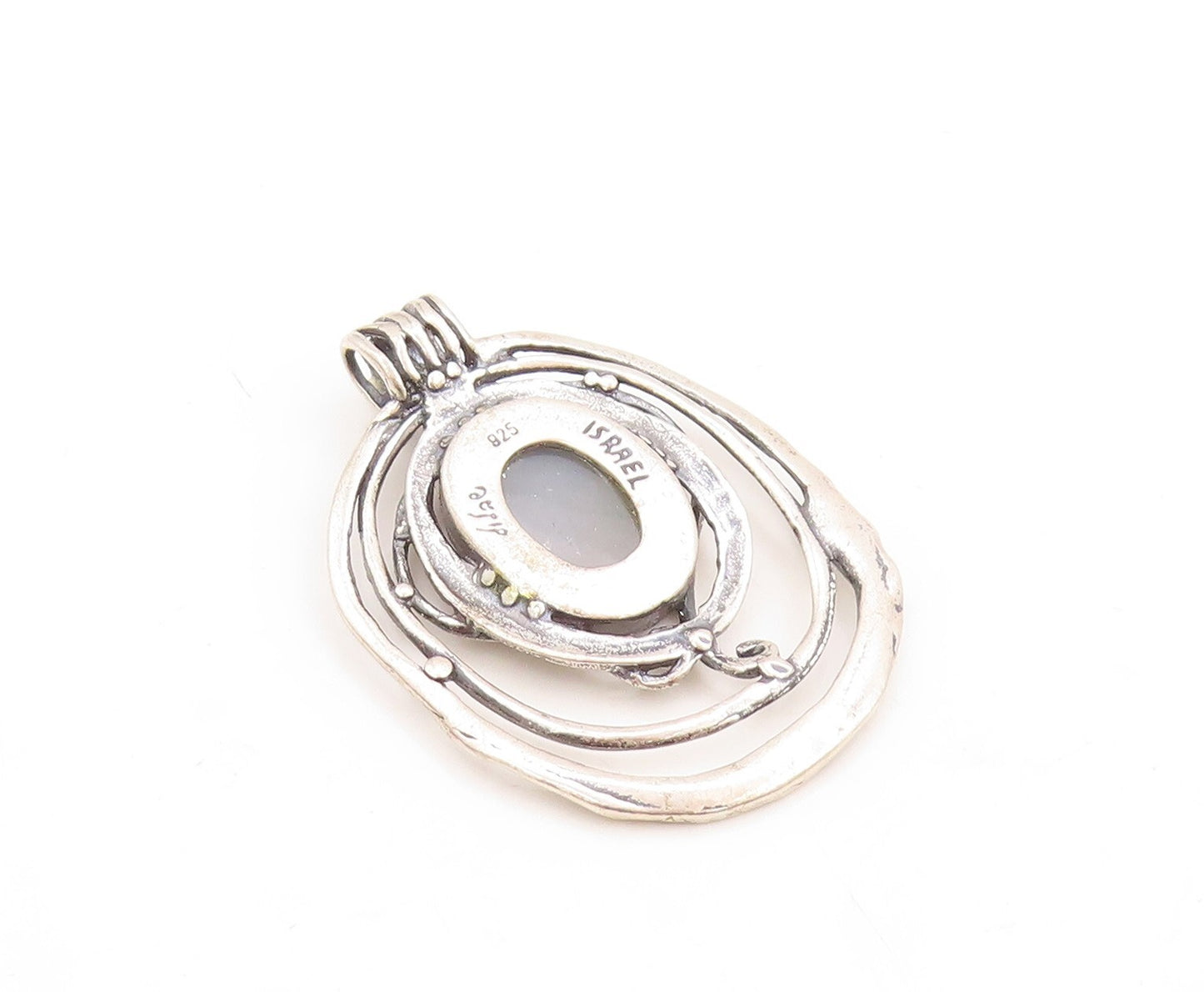 925 Sterling Silver Vintage Pendant SHABLOOL ISRAEL Cutout Drusy Quartz  PT23792