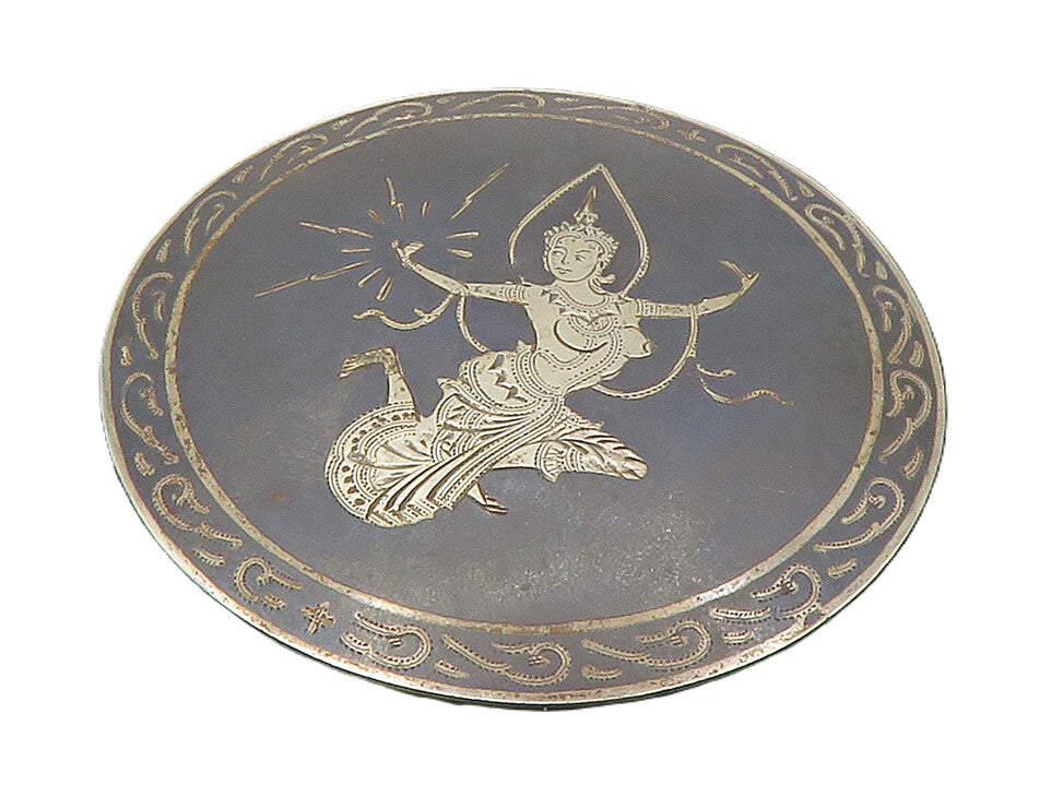 SIAM 925 Sterling Silver  Vintage Enamel Niello Dancer Brooch Pin  BP5358