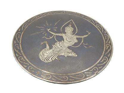 SIAM 925 Sterling Silver  Vintage Enamel Niello Dancer Brooch Pin  BP5358