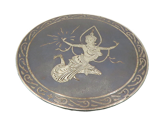 SIAM 925 Sterling Silver  Vintage Enamel Niello Dancer Brooch Pin  BP5358
