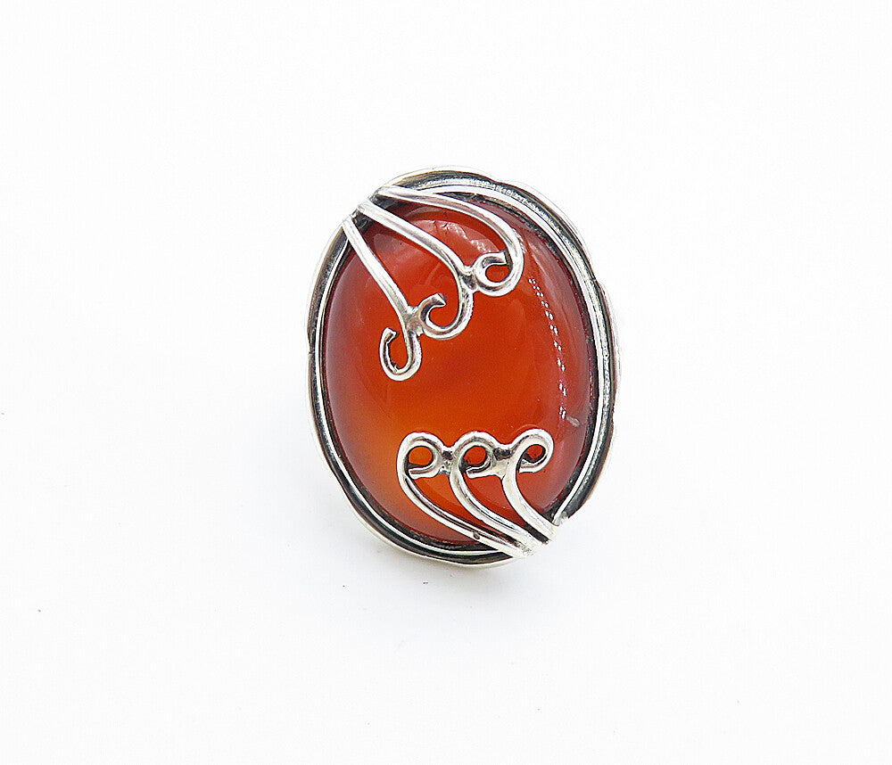 925 Sterling Silver  Cabochon Cut Carnelian Swirl Cocktail Ring Sz 7  RG7797