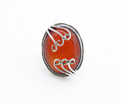 925 Sterling Silver  Cabochon Cut Carnelian Swirl Cocktail Ring Sz 7  RG7797