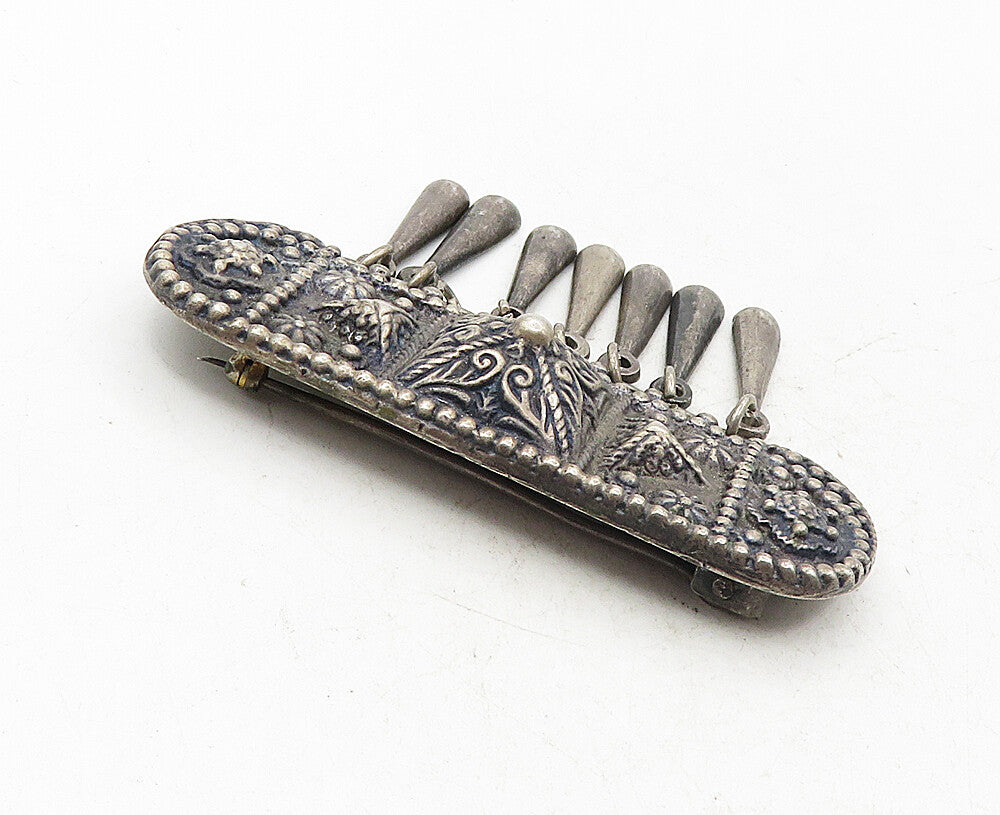 MEXICO 925 Sterling Silver  Vintage Antique Floral Dangling Brooch Pin  BP3487