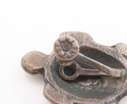 925 Sterling Silver Vintage Earrings Solid Carved Turtle  EG13095