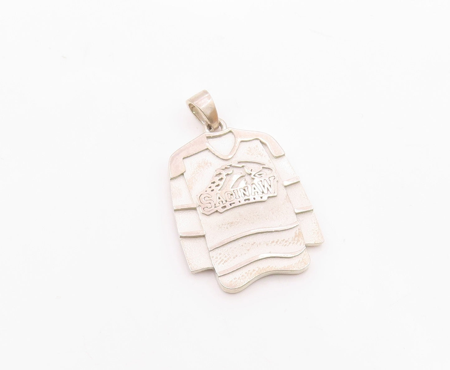 925 Sterling Silver  Vintage Saginaw Ice Hockey 53 Jersey Pendant  PT19251