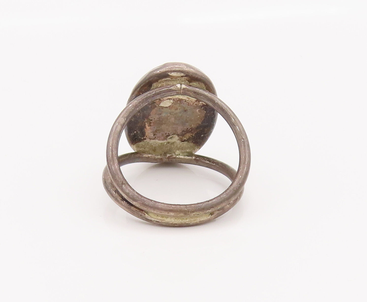 925 Sterling Silver Vintage Cabochon Oval Moss Agate Split Band Sz 5.5  RG27622