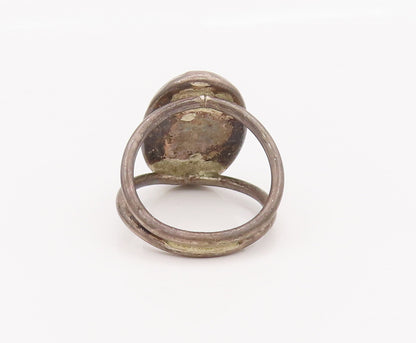 925 Sterling Silver Vintage Cabochon Oval Moss Agate Split Band Sz 5.5  RG27622
