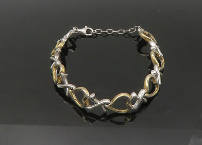 925 Sterling Silver  Vintage Two Tone Open Love Heart Chain Bracelet  BT8760