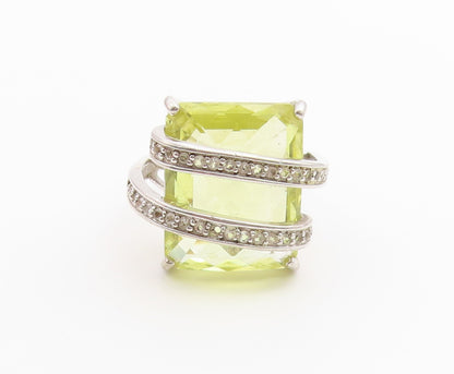 925 Sterling Silver Vintage Ring Lemon Quartz With CZ Wrap Band  Sz 8.5  RG36732