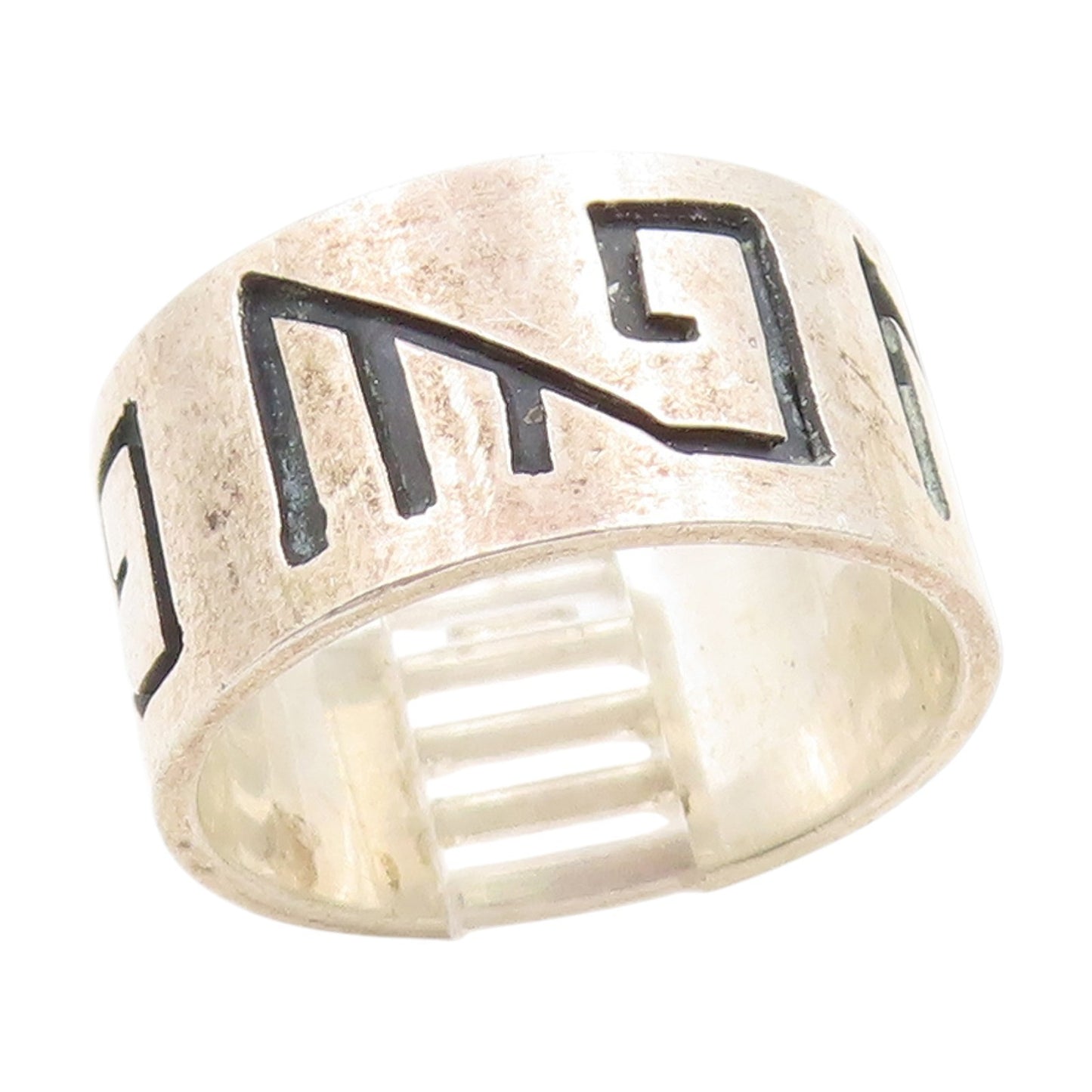 925 Sterling Silver Vintage Ring POLAND Geometric Symbol Wide Band Sz 7 RG34861