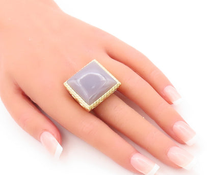 925 Sterling Silver Vintage Ring Gold Plated Real Large Gemstone Sz 8 RG29681