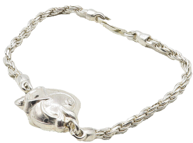 925 Sterling Silver  Vintage Hollow Fish Rope Twist Chain Bracelet  BT4151