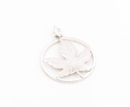 925 Sterling Silver Vintage Pendant EMC FRONT Maple Leaf Cutout Charm  PT26063