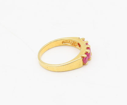 925 Sterling Silver Vintage Ring Gold Plated Inlay Round Ruby Sz 6  RG27651