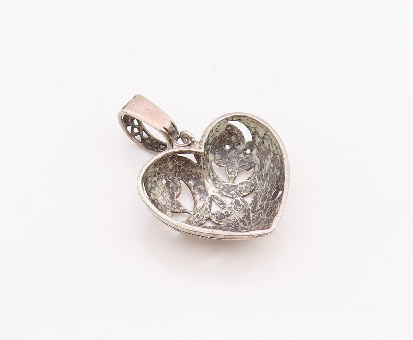 925 Sterling Silver Vintage Pendant Domed Swirly Carved Love Heart  PT23366