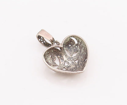 925 Sterling Silver Vintage Pendant Domed Swirly Carved Love Heart  PT23366