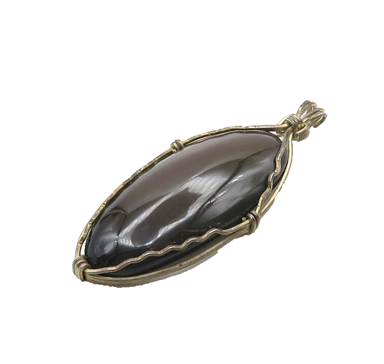 925 Sterling Silver  Vintage Cabochon Cut Dark Stone Oval Pendant  PT15164