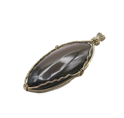 925 Sterling Silver  Vintage Cabochon Cut Dark Stone Oval Pendant  PT15164