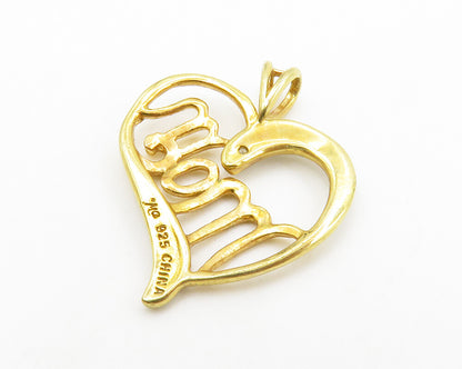925 Sterling Silver  Genuine Diamond Gold Plated Mom Heart Pendant  PT10560