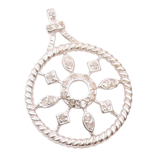 925 Sterling Silver  Vintage Genuine Diamonds Snowflake Motif Pendant  PT19468