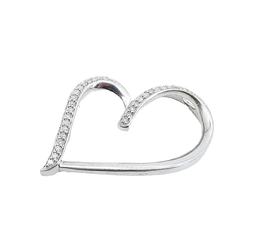 925 Sterling Silver  Sparkling Topaz Open Love Heart Slide Pendant  PT6164