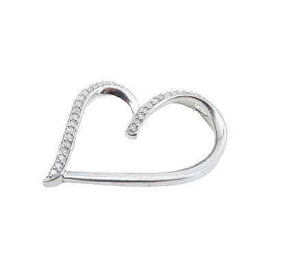925 Sterling Silver  Sparkling Topaz Open Love Heart Slide Pendant  PT6164