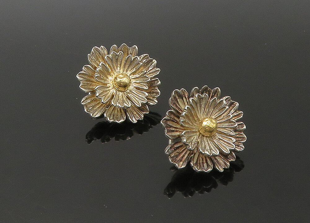ESPO SIG 925 Silver & 14K GOLD  Vintage Flower Non Pierce Earrings  EG11091