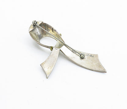 MEXICO 925 Sterling Silver  Vintage Two Tone Ribbon Design Brooch Pin  BP2743