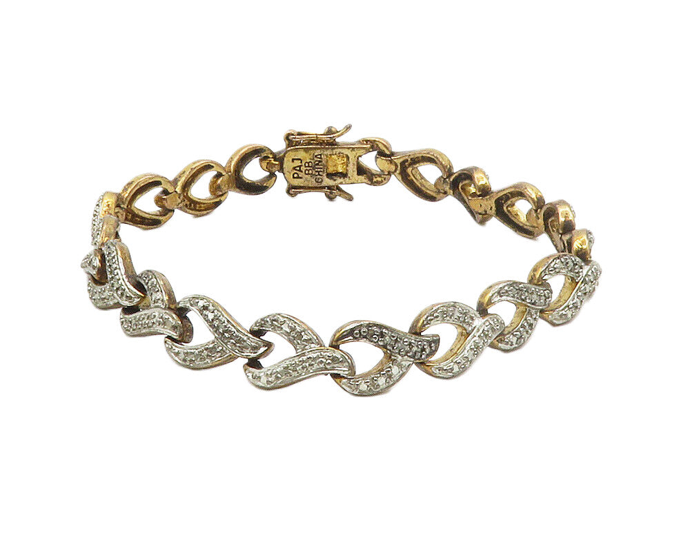 925 Sterling Silver  Vintage Genuine Diamond Wrench Link Chain Bracelet BT5249