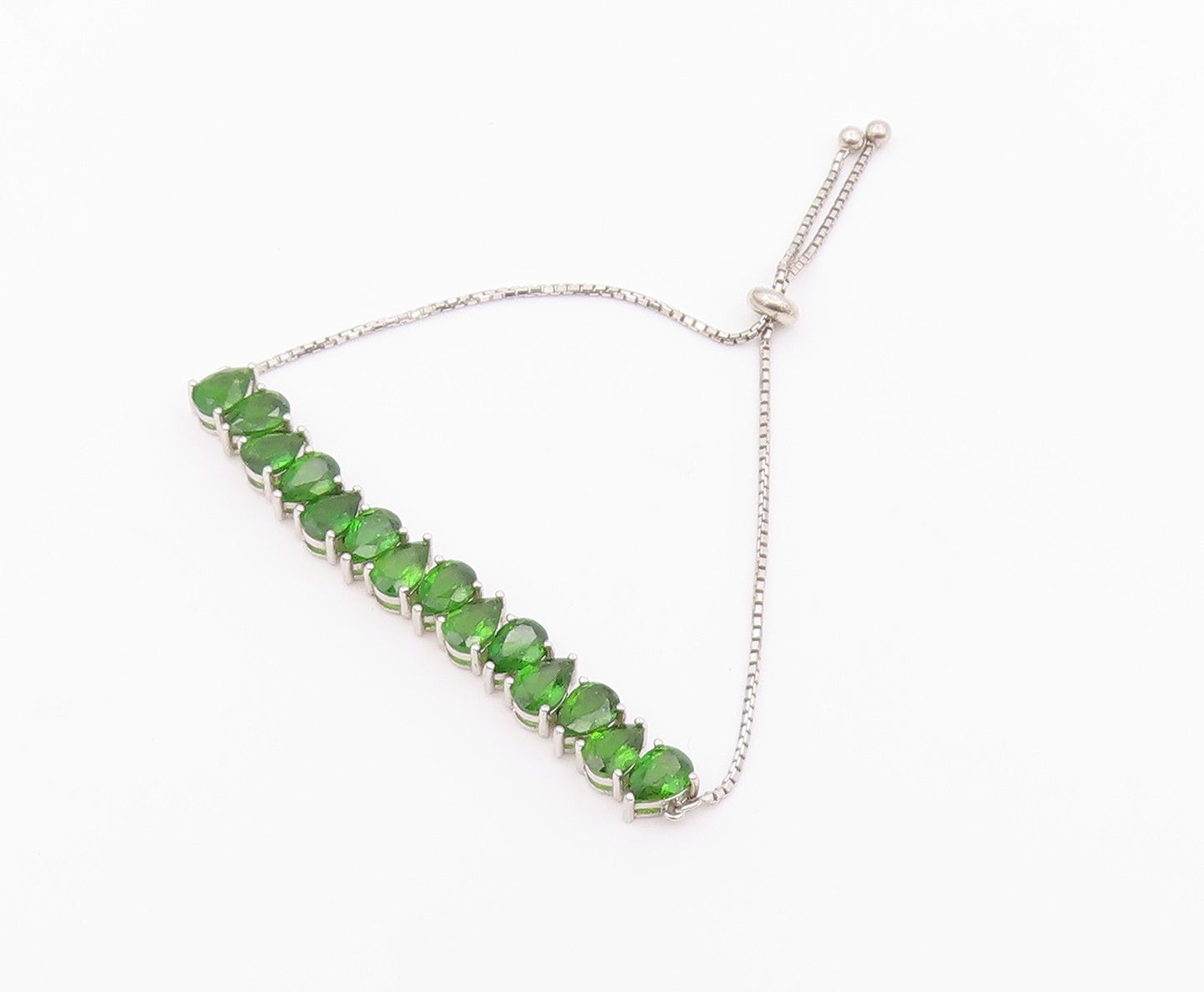 925 Sterling Silver  Shiny Tear Drop Green Topaz Chain Bracelet  BT5910