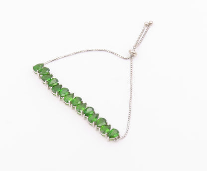925 Sterling Silver  Shiny Tear Drop Green Topaz Chain Bracelet  BT5910