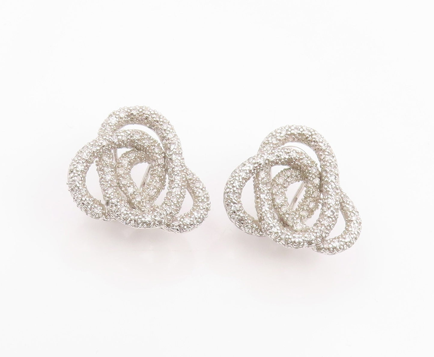 925 Sterling Silver Vintage Earrings Modernist CZ Interlocking Knot  EG14215