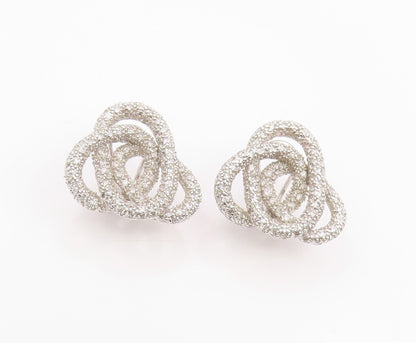 925 Sterling Silver Vintage Earrings Modernist CZ Interlocking Knot  EG14215