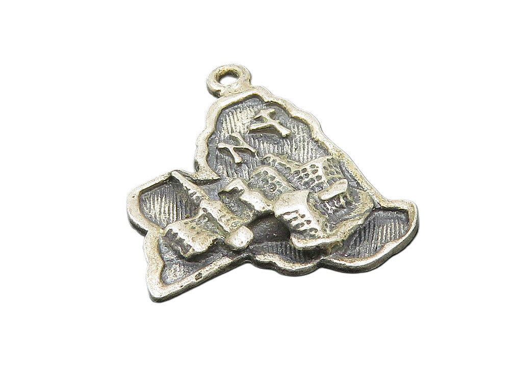 925 Sterling Silver  Vintage Oxidized New York State Map Drop Pendant  PT9227