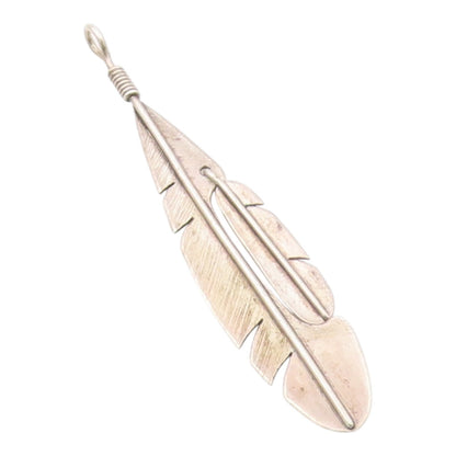 925 Sterling Silver Vintage Pendant Minimalist Etched Quill Feather  PT26323